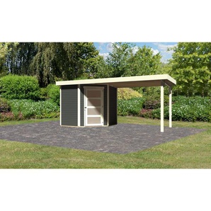 Karibu Gartenhaus-Set Krähendorf 3 terragrau mit Anbaudach 504,5 x 218 x 238 cm