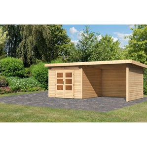 Karibu Gartenhaus-Set Landern 6 naturbelassen mit Anbaudach, Seiten- und Rückwand 612 x 222 x 303 cm