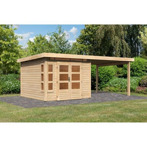 Karibu Gartenhaus-Set Mastorf 6 naturbelassen mit Anbaudach 612 x 222 x 303 cm