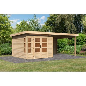 Karibu Gartenhaus-Set Mastorf 6 naturbelassen mit Anbaudach und Rückwand 612 x 222 x 303 cm