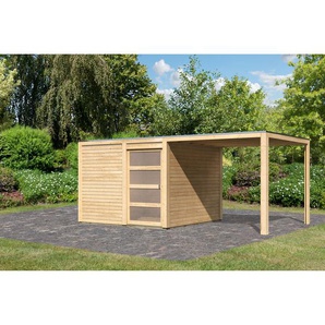 Karibu Gartenhaus-Set Quadrado 2 naturbelassen mit Anbaudach 542,5 x 214 x 276 cm