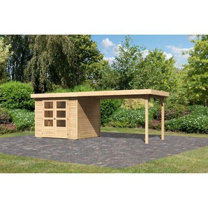 Karibu Gartenhaus-Set Raskola 3 naturbelassen mit Anbaudach 528,5 x 211 x 238 cm