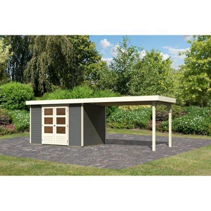 Karibu Gartenhaus-Set Raskola 4 terragrau mit Anbaudach 591,5 x 211 x 238 cm