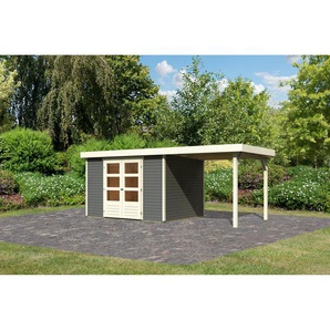 Karibu Gartenhaus-Set Raskola 5 terragrau mit Anbaudach 554 x 211 x 262 cm