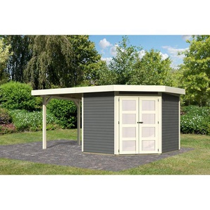 Karibu Gartenhaus-Set Seifersdorf 5 terragrau mit Anbaudach 492,5 x 218 x 262 cm