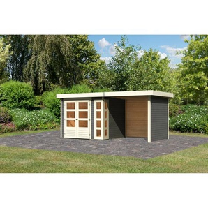 Karibu Gartenhaus-Set Terko 3 terragrau mit Schleppdach, Seiten- und Rückwand 491 x 211 x 238 cm