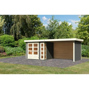 Karibu Gartenhaus-Set Terko 3 terragrau mit Schleppdach, Seiten- und Rückwand 528,5 x 211 x 238 cm