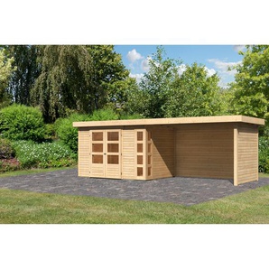 Karibu Gartenhaus-Set Terko 4 naturbelassen mit Schleppdach, Seiten- und Rückwand 609 x 211 x 238 cm