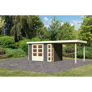 Karibu Gartenhaus-Set Terko 5 terragrau mit Anbaudach 591,5 x 210 x 262 cm