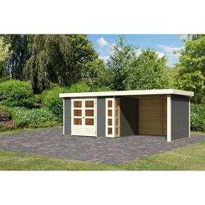 Karibu Gartenhaus-Set Terko 5 terragrau mit Anbaudach, Seiten- und Rückwand 591,5 x 210 x 262 cm