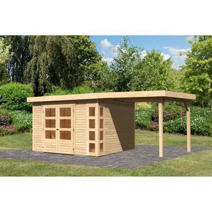 Karibu Gartenhaus-Set Terko 6 naturbelassen mit Anbaudach 558 x 216 x 331 cm