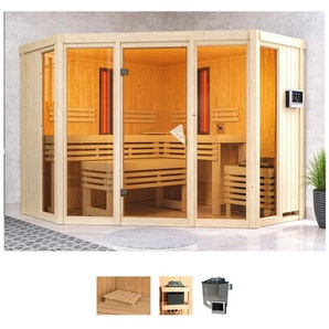 Karibu Sauna Adele, BxTxH: 231 x 231 x 198 cm, 68 mm, (Set) 9-kW-Ofen mit externer Steuerung, inkl. 2 Infrarot-Vitalightstrahlern