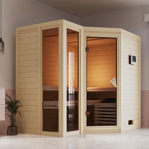 Karibu Sauna Amada, BxTxH: 236 x 184 x 209 cm, 40 mm, (Set) 9-kW-Ofen mit integrierter Steuerung