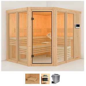 Karibu Sauna Anike 3, BxTxH: 231 x 196 x 198 cm, 68 mm, (Set) 9-kW-Bio-Ofen mit externer Steuerung