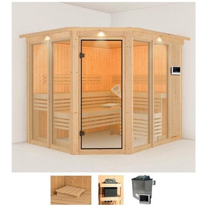 Karibu Sauna Anike 3, BxTxH: 245 x 210 x 202 cm, 68 mm, (Set) 9-kW-Ofen mit externer Steuerung