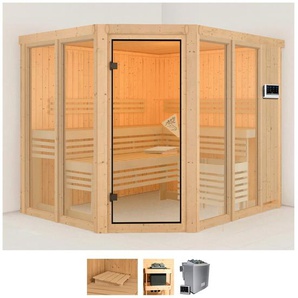 KARIBU Sauna Anike 3 Saunen 9-kW-Bio-Ofen mit externer Steuerung beige (naturbelassen) Saunen