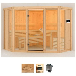 Karibu Sauna Astrid 2, BxTxH: 231 x 231 x 198 cm, 68 mm, (Set) 9-kW-Ofen mit externer Steuerung