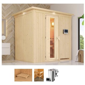 Karibu Sauna Bellin, BxTxH: 210 x 165 x 202 cm, 68 mm, (Set) 3,6-kW-Plug & Play BIO-Ofen mit ext. Steuerung