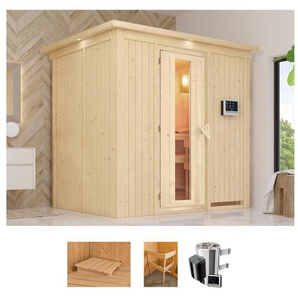 Karibu Sauna Bellin, BxTxH: 210 x 165 x 202 cm, 68 mm, (Set) 3,6-kW-Plug & Play Ofen mit ext. Steuerung