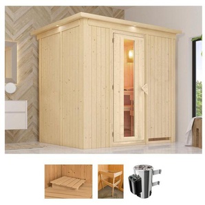 Karibu Sauna Bellin, BxTxH: 210 x 165 x 202 cm, 68 mm, (Set) 3,6-kW-Plug & Play Ofen mit int. Steuerung