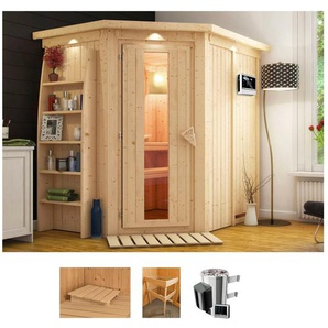 Karibu Sauna Cellin, BxTxH: 210 x 165 x 202 cm, 68 mm, (Set) 3,6-kW-Plug & Play Ofen mit ext. Steuerung