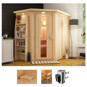 Karibu Sauna Cellin, BxTxH: 210 x 165 x 202 cm, 68 mm, (Set) 3,6-kW-Plug & Play Ofen mit int. Steuerung