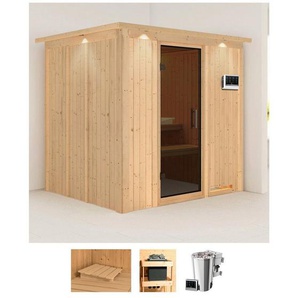 Karibu Sauna Dima, BxTxH: 210 x 184 x 202 cm, 68 mm, (Set) 3,6-kW-Bio-Plug & Play Ofen mit externer Steuerung