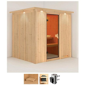 Karibu Sauna Dima, BxTxH: 210 x 184 x 202 cm, 68 mm, (Set) 3,6-kW-Plug & Play Ofen mit integrierter Steuerung