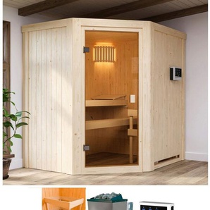 Karibu Sauna Faurin, BxTxH: 170 x 151 x 198 cm, 68 mm, mit Ofen 9 kW ext. Strg.