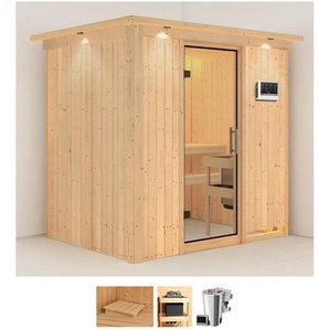 Karibu Sauna Finja, BxTxH: 210 x 165 x 202 cm, 68 mm, (Set) 3,6-kW-Bio-Plug & Play Ofen mit externer Steuerung