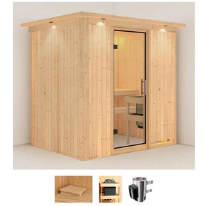 Karibu Sauna Finja, BxTxH: 210 x 165 x 202 cm, 68 mm, (Set) 3,6-kW-Plug & Play Ofen mit integrierter Steuerung