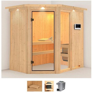 Karibu Sauna Frigga 1, BxTxH: 210 x 165 x 202 cm, 68 mm, (Set) 9-kW-Ofen mit externer Steuerung