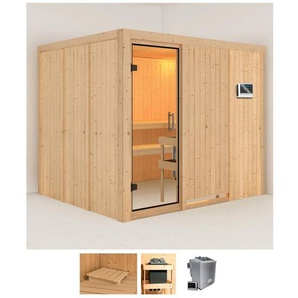 Karibu Sauna Gitte, BxTxH: 231 x 196 x 198 cm, 68 mm, (Set) 9-kW-Bio-Ofen mit externer Steuerung