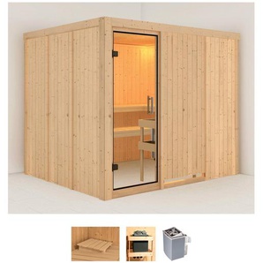 Karibu Sauna Gitte, BxTxH: 231 x 196 x 198 cm, 68 mm, (Set) 9-kW-Ofen mit integrierter Steuerung