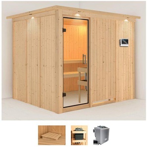 Karibu Sauna Gitte, BxTxH: 245 x 210 x 202 cm, 68 mm, (Set) 9-kW-Ofen mit externer Steuerung