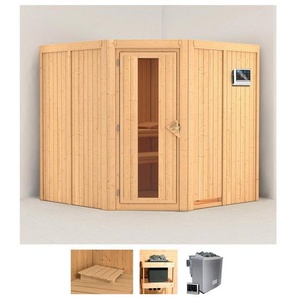 Karibu Sauna Jarin, BxTxH: 196 x 196 x 198 cm, 68 mm, (Set) 9-kW-Bio-Ofen mit externer Steuerung