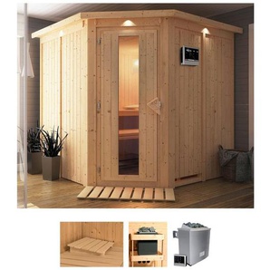 Karibu Sauna Jarin, BxTxH: 210 x 210 x 202 cm, 68 mm, (Set) 9-kW-Ofen mit externer Steuerung