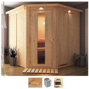 Karibu Sauna Jarin, BxTxH: 210 x 210 x 202 cm, 68 mm, (Set) 9-kW-Ofen mit integrierter Steuerung