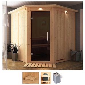 Karibu Sauna Jarin, BxTxH: 210 x 210 x 202 cm, 68 mm, (Set) 9-kW-Ofen mit integrierter Steuerung