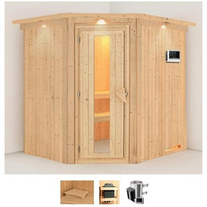 Karibu Sauna Laila, BxTxH: 210 x 184 x 202 cm, 68 mm, (Set) 3,6-kW-Plug & Play Ofen mit externer Steuerung