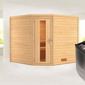 Karibu Sauna Leona mit Energiespartür Ofen 9 kW integr. Strg, BxTxH: 231 x 231 x 198 cm, 38 mm, aus hochwertiger nordischer Fichte