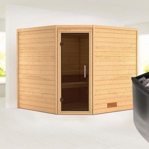 Karibu Sauna Leona mit graphitfarbener Tür Ofen 9 kW integr. Strg, BxTxH: 231 x 231 x 198 cm, 38 mm, aus hochwertiger nordischer Fichte