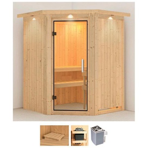 KARIBU Sauna Liva Saunen 9 KW-Ofen mit integrierter Steuerung beige (naturbelassen) Saunen