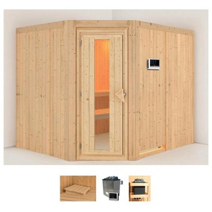 Karibu Sauna Marit, BxTxH: 231 x 196 x 198 cm, 68 mm, (Set) 9-kW-Ofen mit externer Steuerung