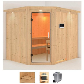 Karibu Sauna Marit, BxTxH: 245 x 210 x 202 cm, 68 mm, (Set) 9-kW-Bio-Ofen mit externer Steuerung