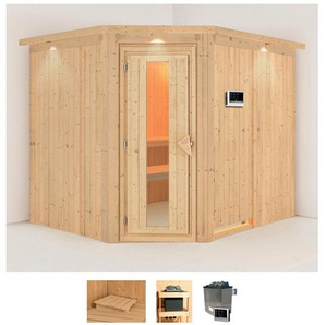 Karibu Sauna Marit, BxTxH: 245 x 210 x 202 cm, 68 mm, (Set) 9-kW-Ofen mit externer Steuerung