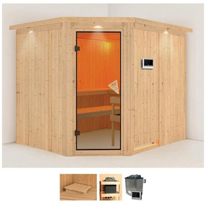 Karibu Sauna Marit, BxTxH: 245 x 210 x 202 cm, 68 mm, (Set) 9-kW-Ofen mit externer Steuerung