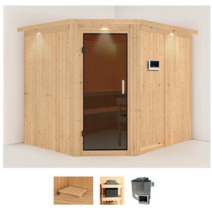 Karibu Sauna Marit, BxTxH: 245 x 210 x 202 cm, 68 mm, (Set) 9-kW-Ofen mit externer Steuerung