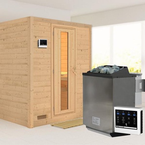 Karibu Sauna Menja, BxTxH: 196 x 196 x 200 cm, 38 mm, (Set) 9-kW-Bio-Ofen mit externer Steuerung