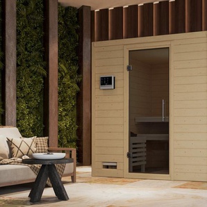 Karibu Sauna Menja, BxTxH: 196 x 196 x 200 cm, 40 mm, (Set) 9-kW-Bio-Ofen mit externer Steuerung